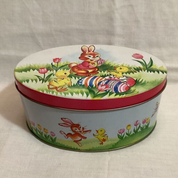Easter Bunny & Chicks The Tin Box Company of America 1985 Metal Easter Decor - Picture 2 of 13